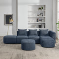 L Shape Sectional Sofa With Right Side Chaise And Ottoman, Modular Sofa, Diy Combination, Loop Yarn Fabric, Navy Navy Polyester Wood Tight Back Eucalyptus Square Arms Polyester 5 Seat