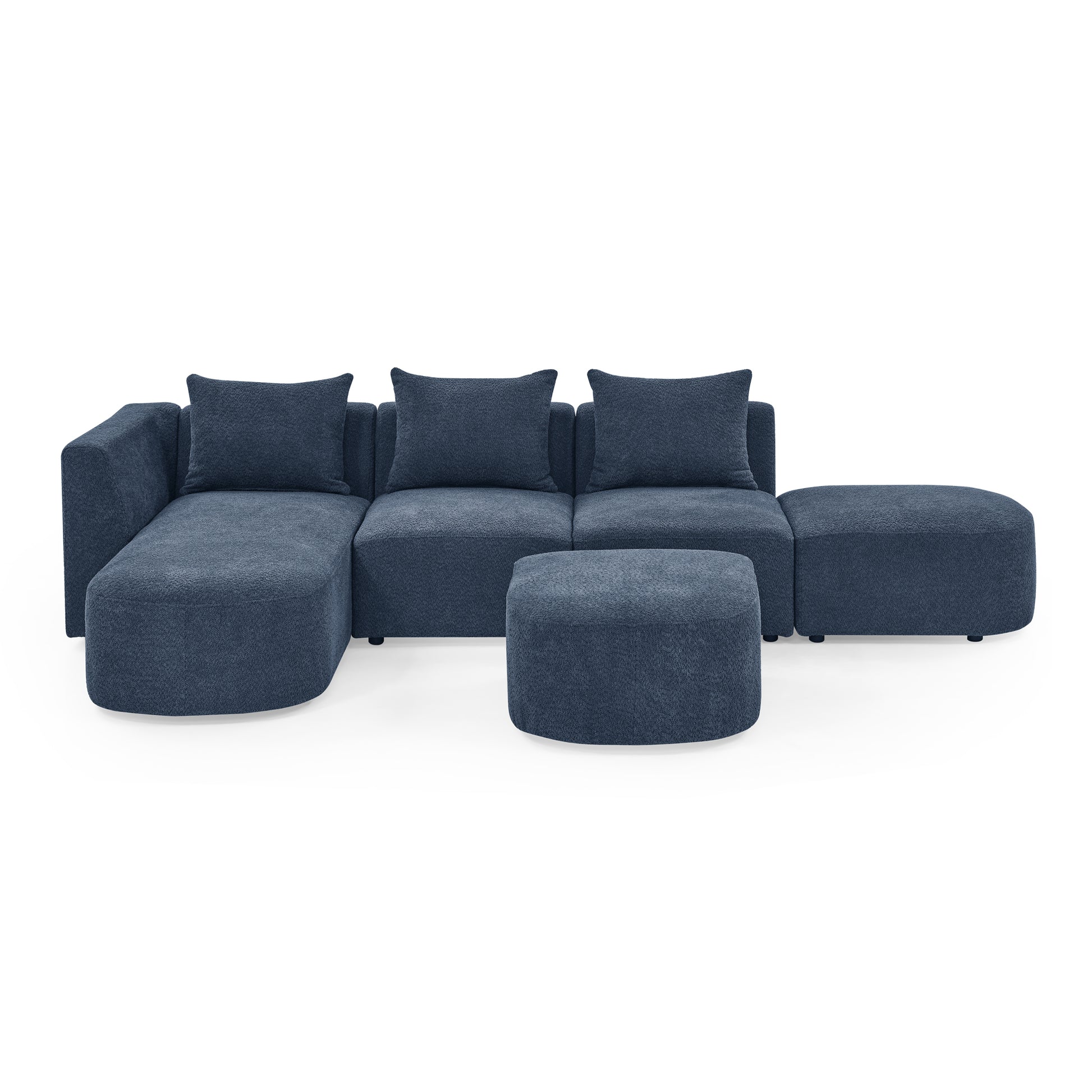 L Shape Sectional Sofa Including Two Single Seats, Left Side Chaise And Two Ottomans, Modular Sofa, Diy Combination, Loop Yarn Fabric, Navy Navy Polyester Wood Medium Soft Tight Back Eucalyptus Square Arms Polyester 5 Seat