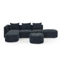L Shape Sectional Sofa Including Two Single Seats, Left Side Chaise And Two Ottomans, Modular Sofa, Diy Combination, Loop Yarn Fabric, Black Black Polyester Wood Medium Soft Tight Back Eucalyptus Square Arms Polyester 5 Seat