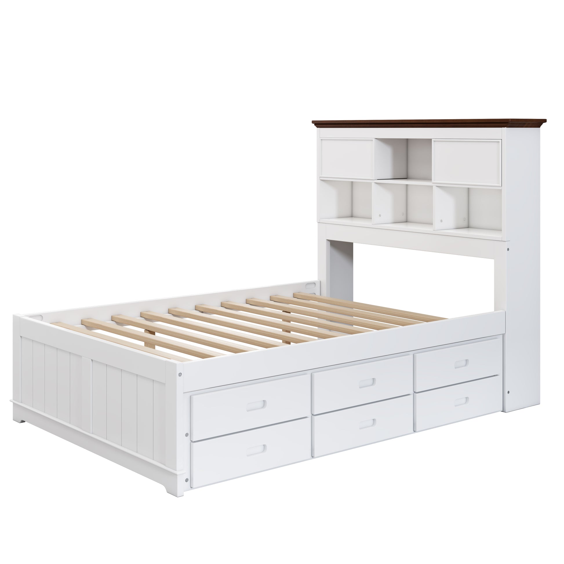 3 Pieces Wooden Captain Bedroom Set Full Bed With Trundle, Nightstand And Dresser, White Walnut White Walnut Wood