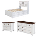 3 Pieces Wooden Captain Bedroom Set Full Bed With Trundle, Nightstand And Dresser, White Walnut White Walnut Wood