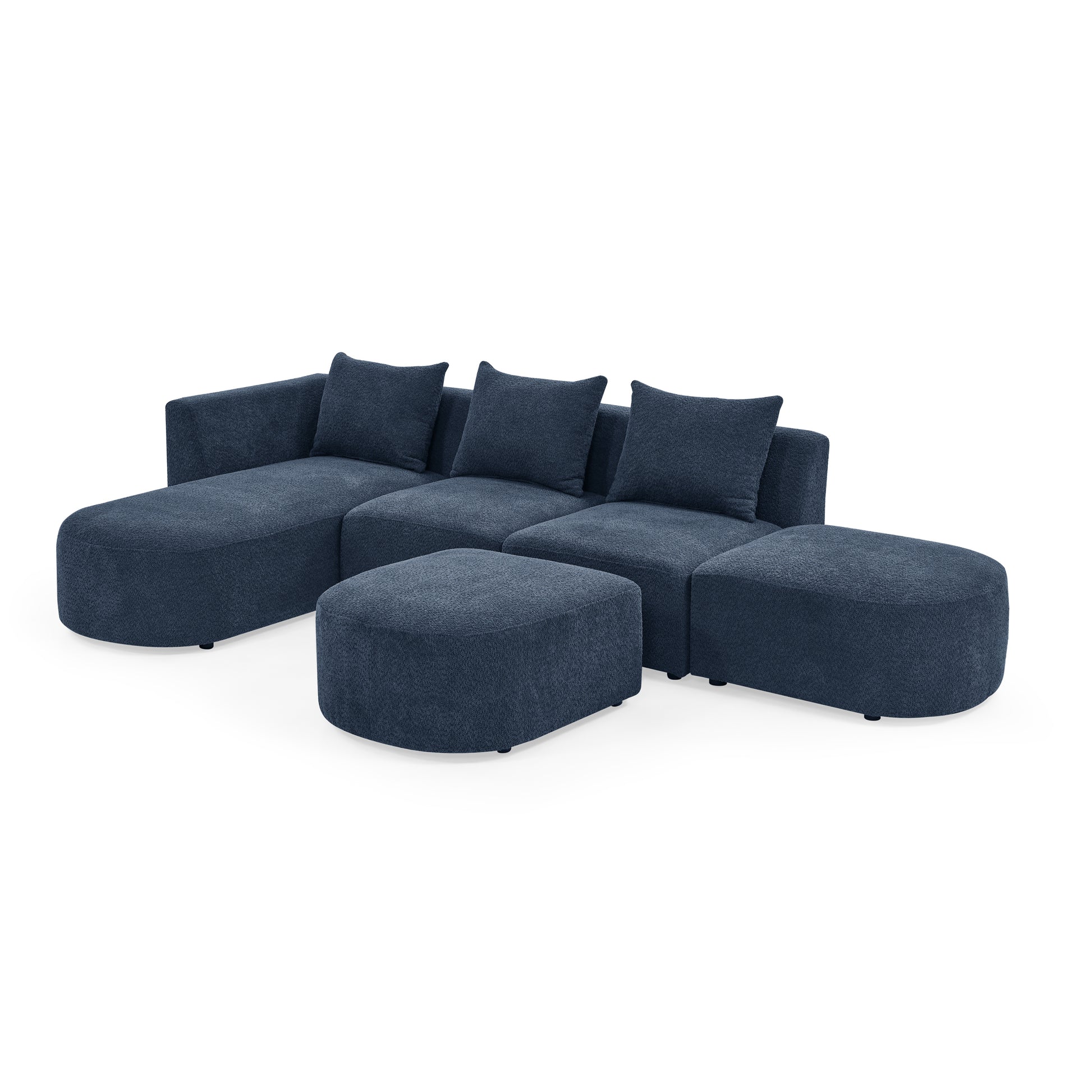 L Shape Sectional Sofa Including Two Single Seats, Left Side Chaise And Two Ottomans, Modular Sofa, Diy Combination, Loop Yarn Fabric, Navy Navy Polyester Wood Medium Soft Tight Back Eucalyptus Square Arms Polyester 5 Seat