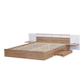 Queen Size Platform Bed With Headboard, Drawers, Shelves, Usb Ports And Sockets, Natural Natural Wood