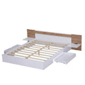 Queen Size Platform Bed With Headboard, Drawers, Shelves, Usb Ports And Sockets, White White Wood