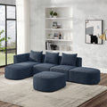 L Shape Sectional Sofa Including Two Single Seats, Left Side Chaise And Two Ottomans, Modular Sofa, Diy Combination, Loop Yarn Fabric, Navy Navy Polyester Wood Medium Soft Tight Back Eucalyptus Square Arms Polyester 5 Seat