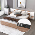 Queen Size Platform Bed With Headboard, Drawers, Shelves, Usb Ports And Sockets, Natural Natural Wood