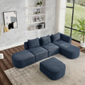 L Shape Sectional Sofa With Right Side Chaise And Ottoman, Modular Sofa, Diy Combination, Loop Yarn Fabric, Navy Navy Polyester Wood Tight Back Eucalyptus Square Arms Polyester 5 Seat