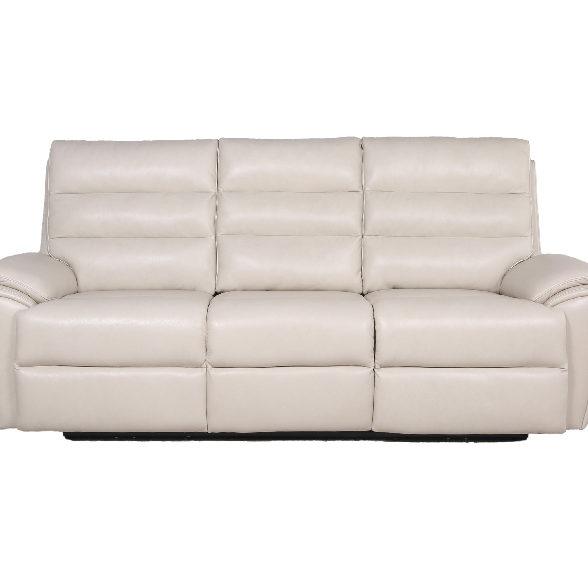 Modern Dual Power Reclining Sofa Power Footrest, Articulating Power Headrest Top Grain Leather, Horizontal Channeled Back, Usb Ports Ivory Foam Leather
