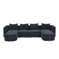 U Shape Sectional Sofa Including Two Single Seats And Two Chaises, Modular Sofa, Diy Combination, Loop Yarn Fabric, Black Black Wood Medium Soft Tight Back Eucalyptus Square Arms Polyester 5 Seat