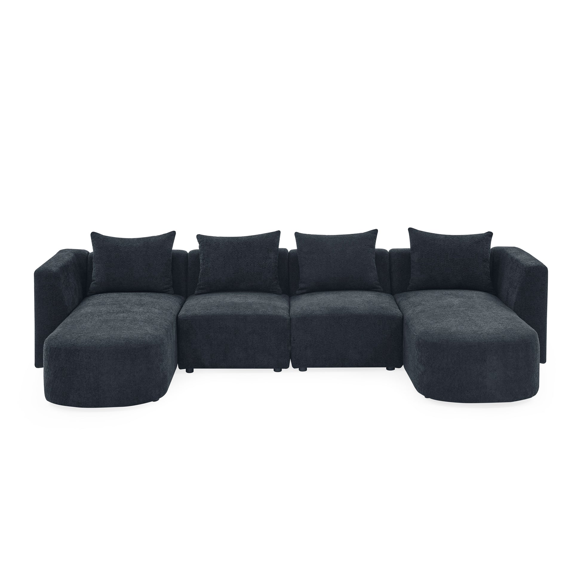 U Shape Sectional Sofa Including Two Single Seats And Two Chaises, Modular Sofa, Diy Combination, Loop Yarn Fabric, Black Black Wood Medium Soft Tight Back Eucalyptus Square Arms Polyester 5 Seat