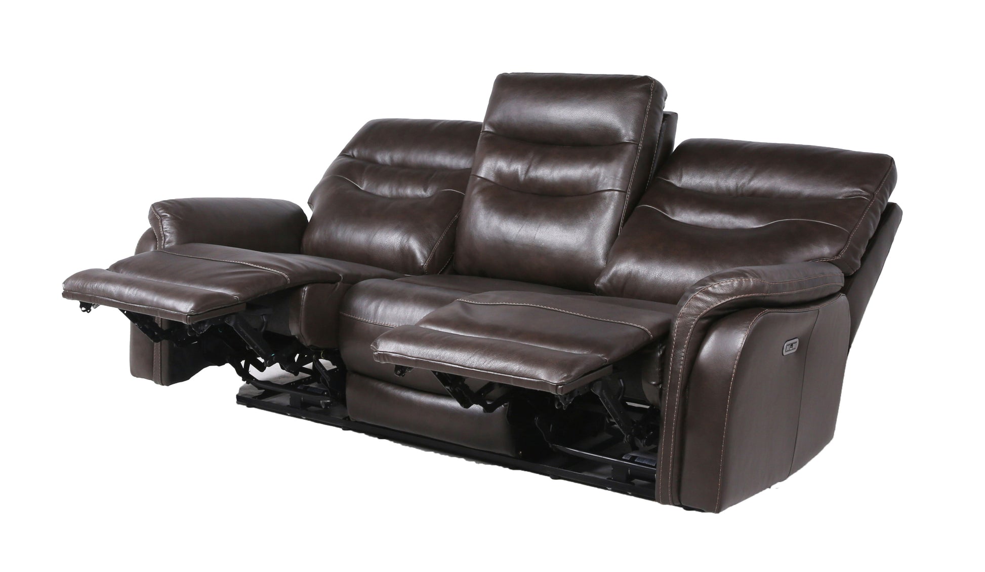 Top Grain Leather Motion Sofa In Coffee Contemporary Style, Reclining Footrests, Usb Port Coffee Foam Leather 3 Seat