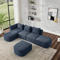 L Shape Sectional Sofa Including Two Single Seats, Left Side Chaise And Two Ottomans, Modular Sofa, Diy Combination, Loop Yarn Fabric, Navy Navy Polyester Wood Medium Soft Tight Back Eucalyptus Square Arms Polyester 5 Seat