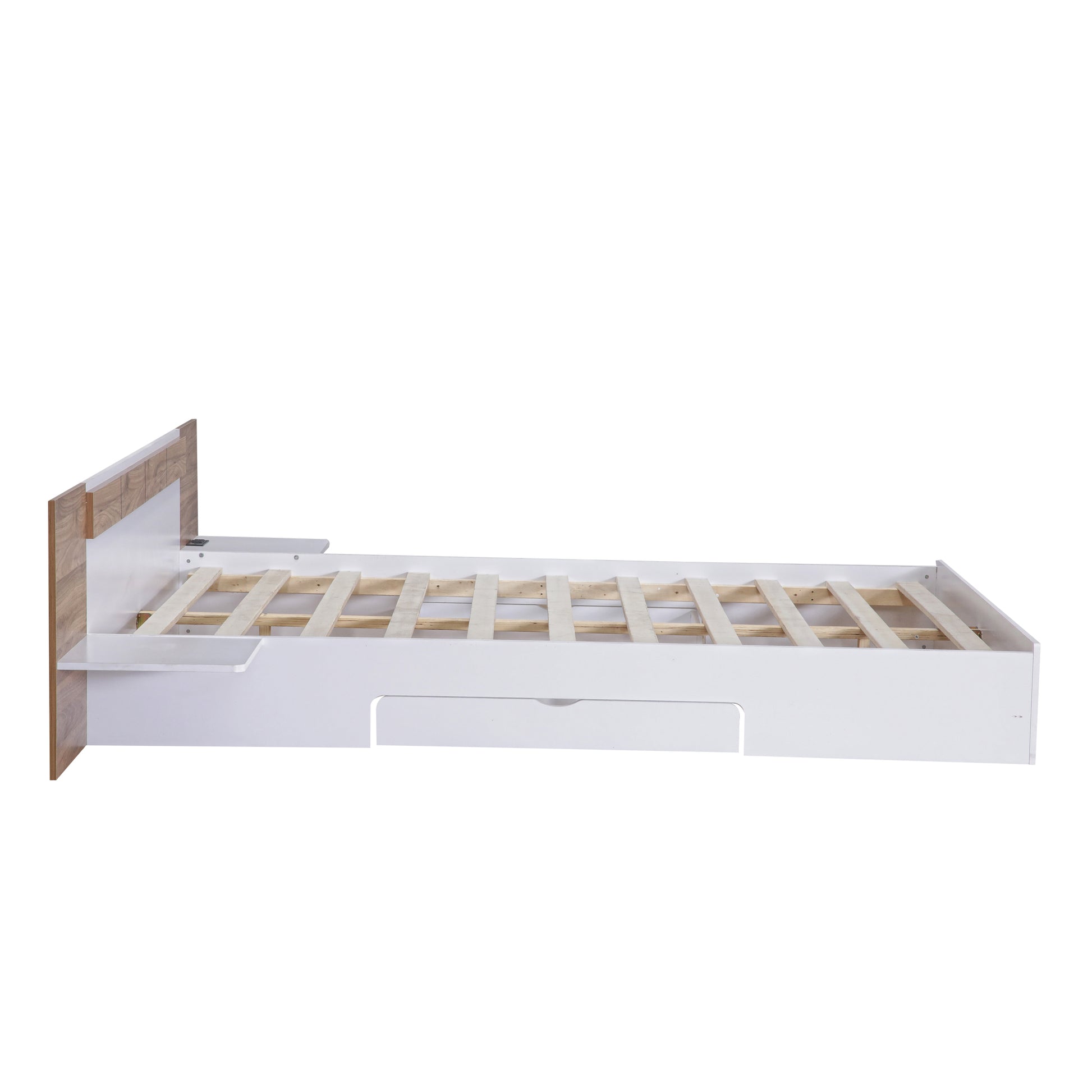 Queen Size Platform Bed With Headboard, Drawers, Shelves, Usb Ports And Sockets, White White Wood