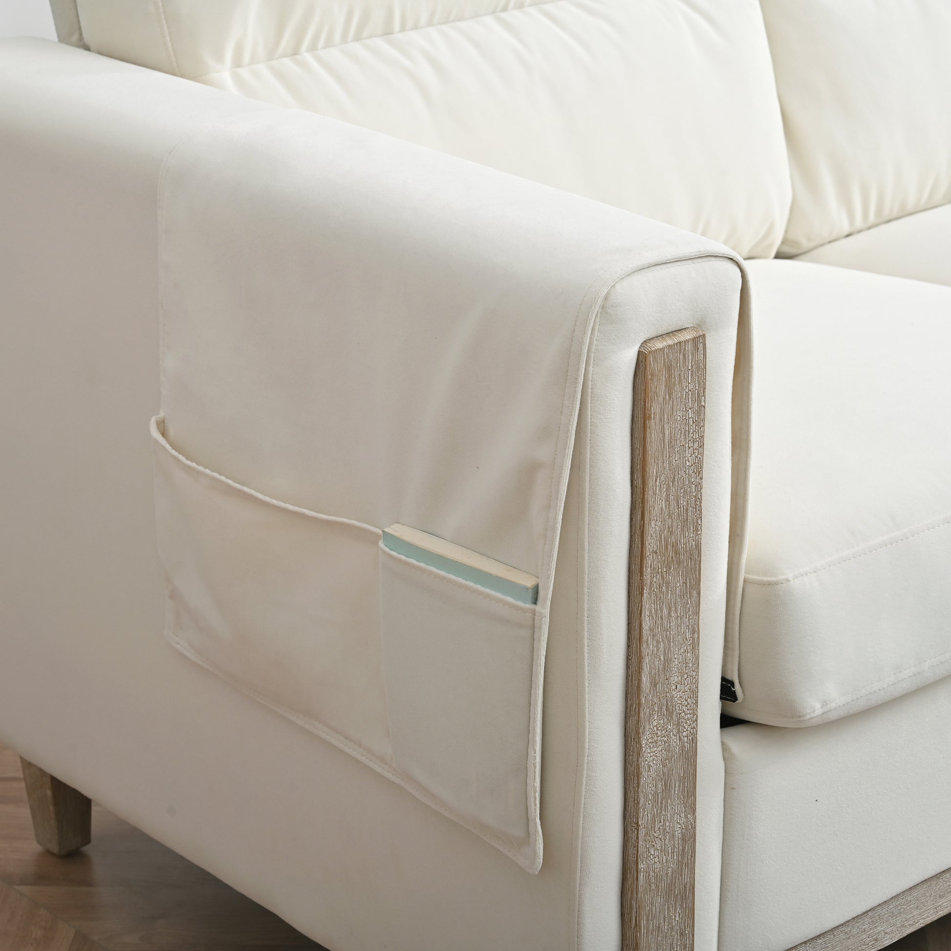 Comfortable Solid Wood Three Seater Sofa Soft Cushions, Durable And Long Lasting,79.5" Sofa Couch For Living Room Beige Fabric Fabric