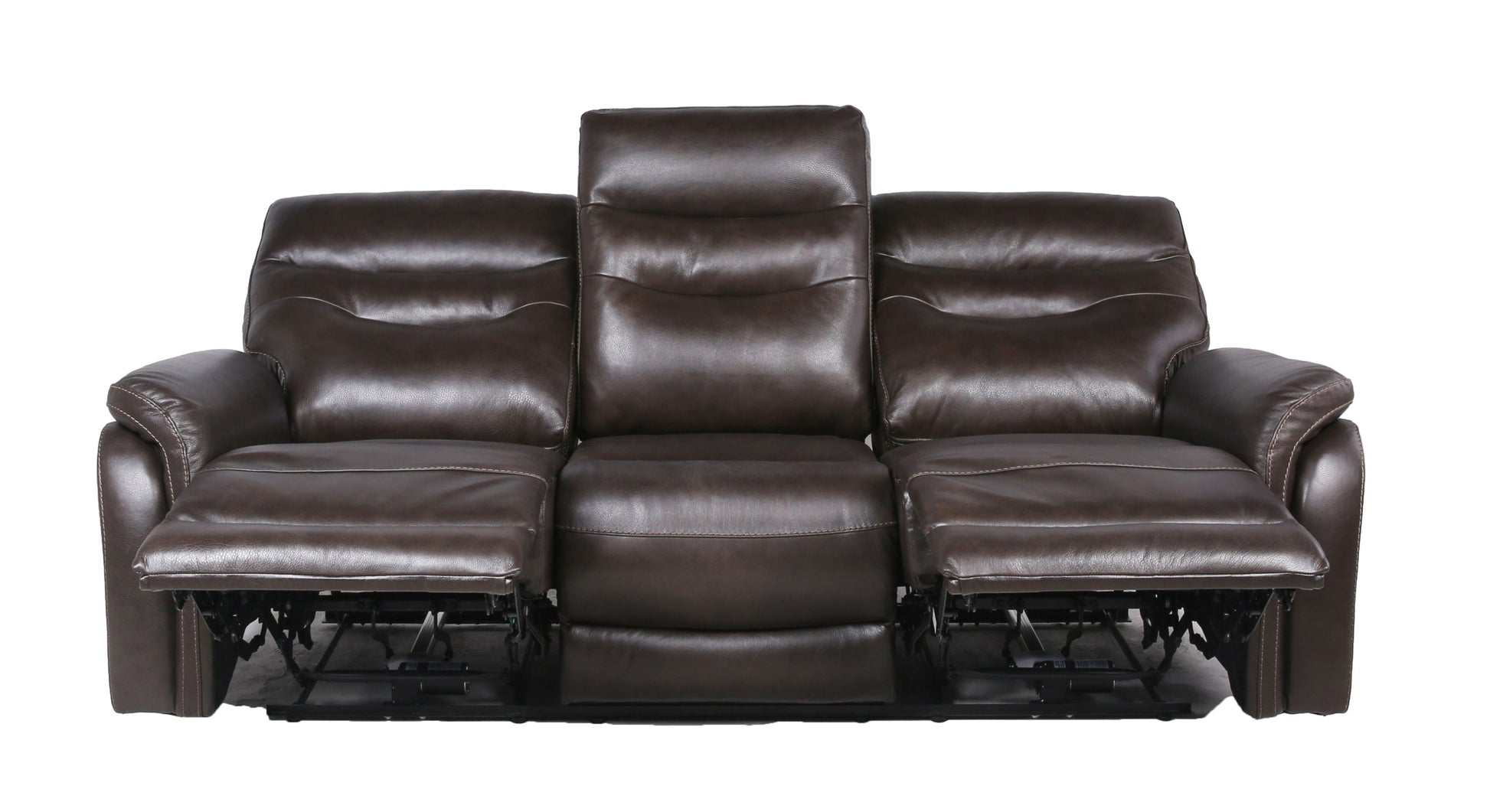 Top Grain Leather Motion Sofa In Coffee Contemporary Style, Reclining Footrests, Usb Port Coffee Foam Leather 3 Seat