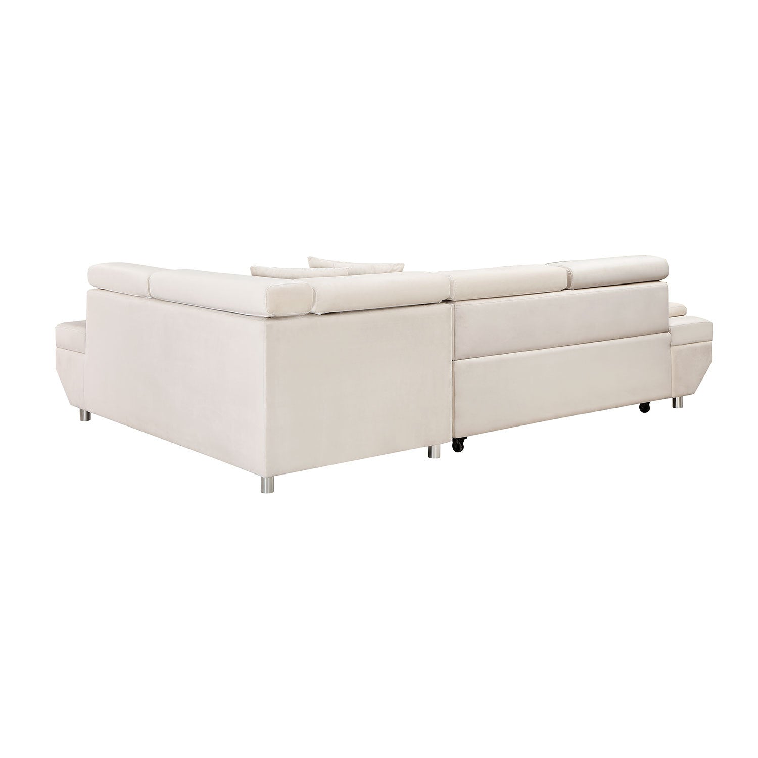 L Shape Sofa, Sleeper Sofa 2 In 1 Pull Out Couch Bed, Right Facing Pull Out Bed For Living Room, Metal Legs, Velvet Beige Beige Fabric