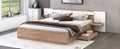 Queen Size Platform Bed With Headboard, Drawers, Shelves, Usb Ports And Sockets, Natural Natural Wood