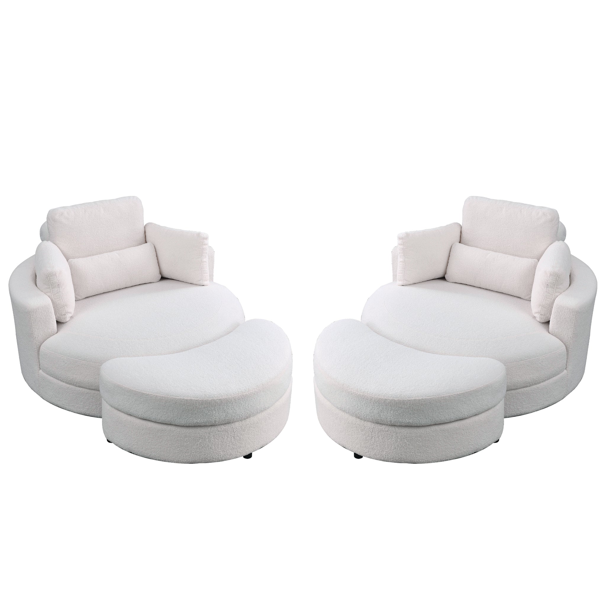 Video Welike Swivel Accent Barrel Modern Sofa Lounge Club Big Round Chair With Storage Ottoman Teddy Fabric For Living Room Hotel With Pillows. *2Pcs,Teddy White Ivory Ivory Foam Fabric