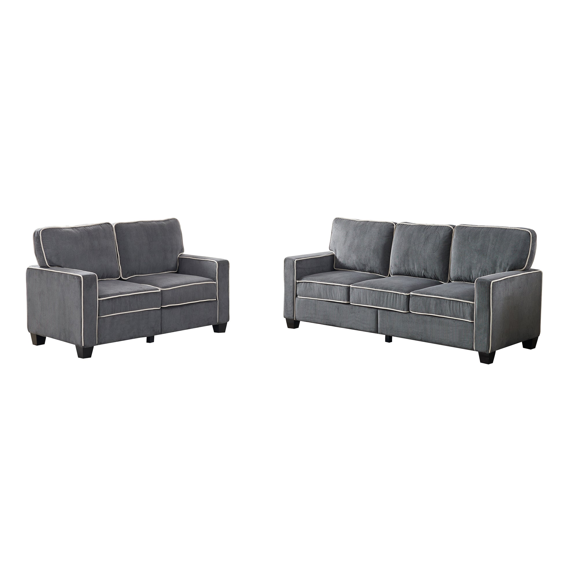 Living Room Sofa Set 2 3 Seat Dark Grey Corduroy Dark Grey Foam Corduroy
