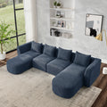 U Shape Sectional Sofa Including Two Single Seats And Two Chaises, Modular Sofa, Diy Combination, Loop Yarn Fabric, Navy Navy Wood Medium Soft Tight Back Eucalyptus Square Arms Polyester 4 Seat