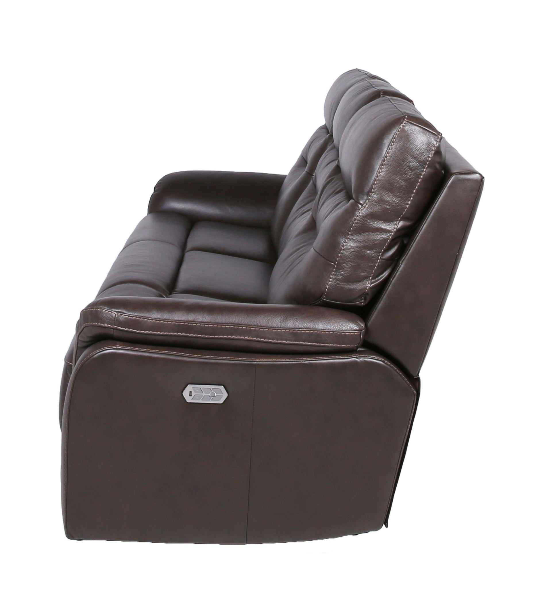 Top Grain Leather Motion Sofa In Coffee Contemporary Style, Reclining Footrests, Usb Port Coffee Foam Leather 3 Seat