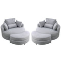 Video Welike Swivel Accent Barrel Modern Grey Sofa Lounge Club Big Round Chair With Storage Ottoman Linen Fabric For Living Room Hotel With Pillows .2Pcs Light Grey Foam Fabric
