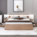 Queen Size Platform Bed With Headboard, Drawers, Shelves, Usb Ports And Sockets, Natural Natural Wood
