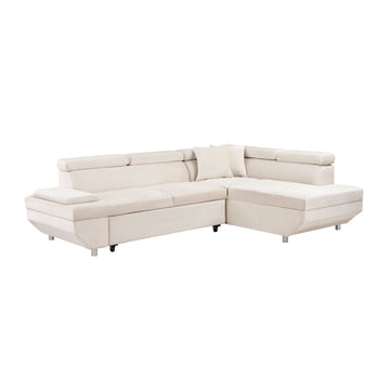 L Shape Sofa, Sleeper Sofa 2 In 1 Pull Out Couch Bed, Right Facing Pull Out Bed For Living Room, Metal Legs, Velvet Beige Beige Fabric