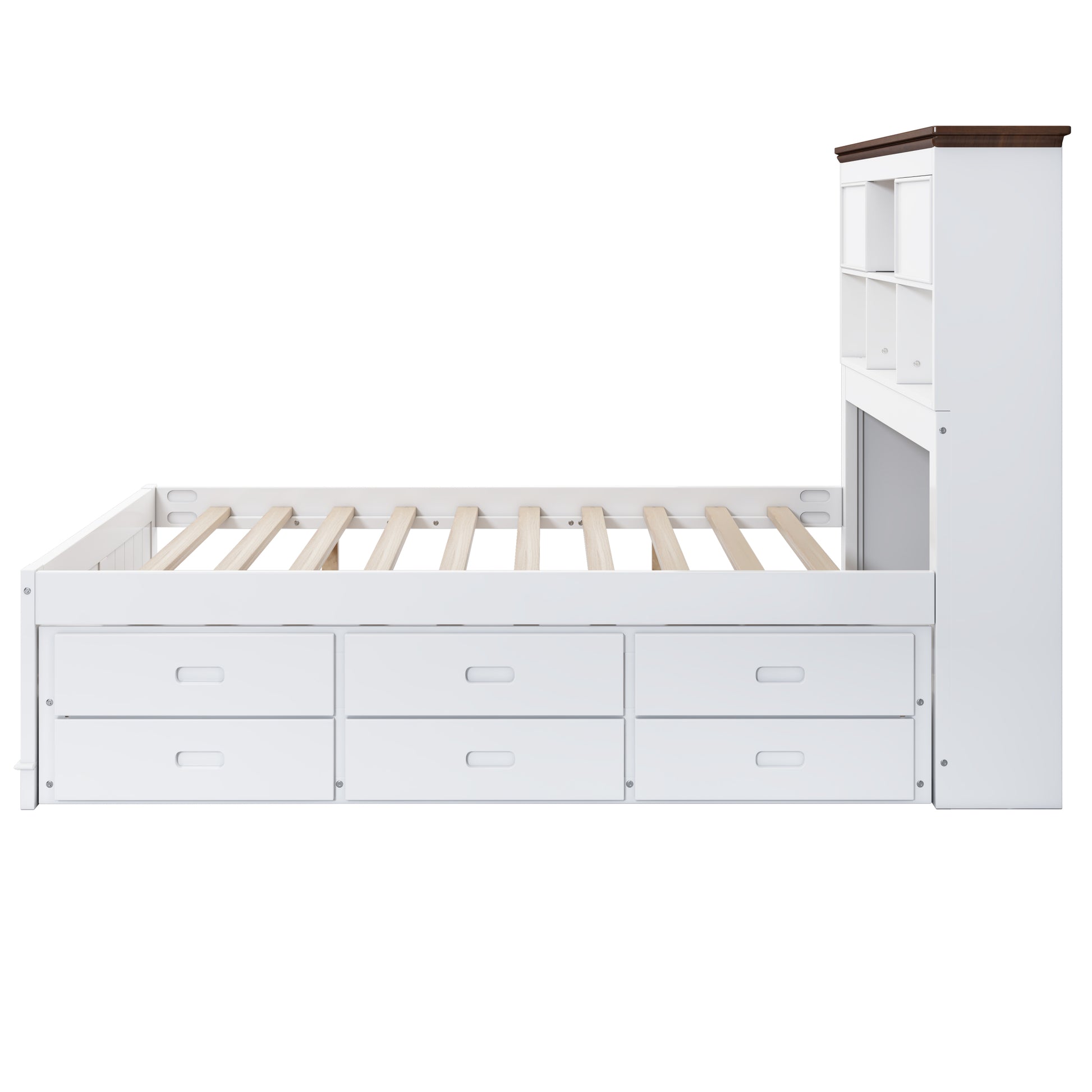 2 Pieces Wooden Captain Bedroom Set Twin Bed With Trundle And Nightstand,White Walnut White Walnut Wood