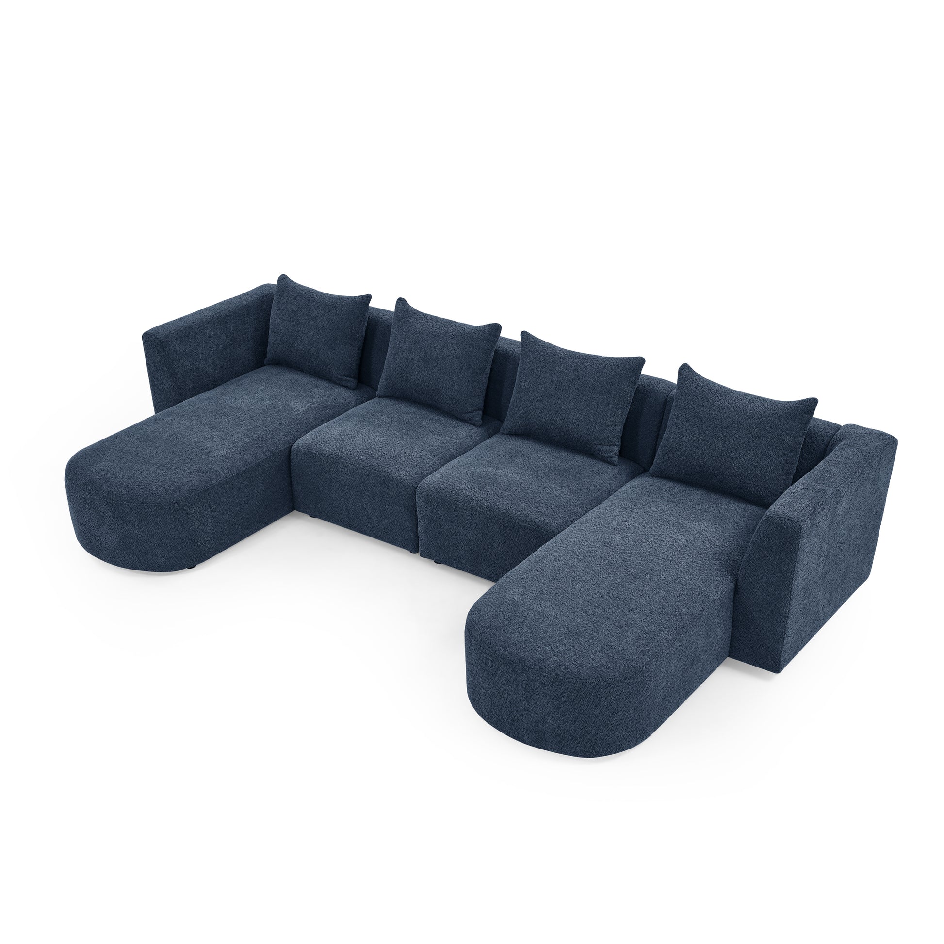 U Shape Sectional Sofa Including Two Single Seats And Two Chaises, Modular Sofa, Diy Combination, Loop Yarn Fabric, Navy Navy Wood Medium Soft Tight Back Eucalyptus Square Arms Polyester 4 Seat