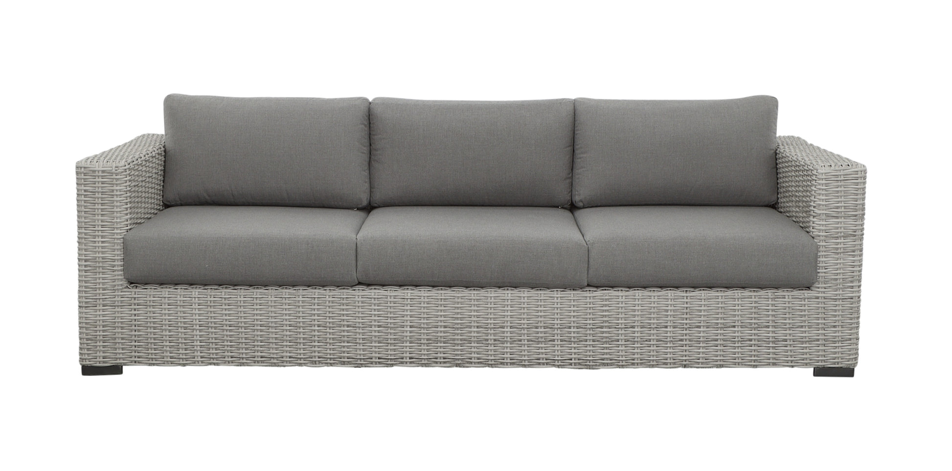 Deep Cushioned Outdoor Sofa W Half Round Wicker Hdpe Resin Wicker, Solution Dyed Acrylic Covers Light Gray Wicker