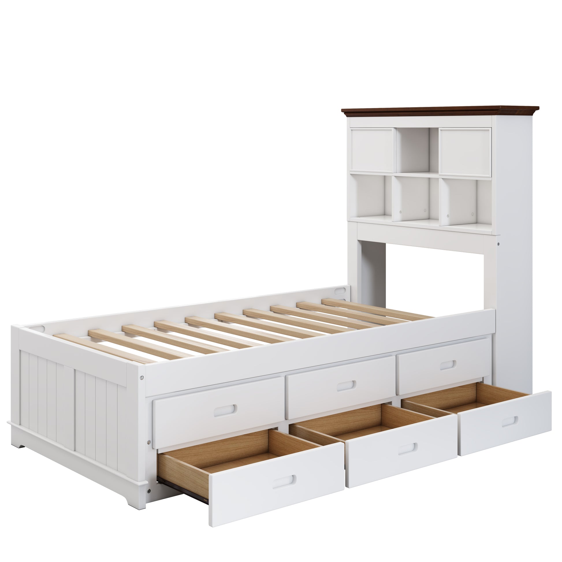 2 Pieces Wooden Captain Bedroom Set Twin Bed With Trundle And Nightstand,White Walnut White Walnut Wood