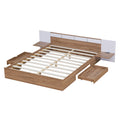 Queen Size Platform Bed With Headboard, Drawers, Shelves, Usb Ports And Sockets, Natural Natural Wood