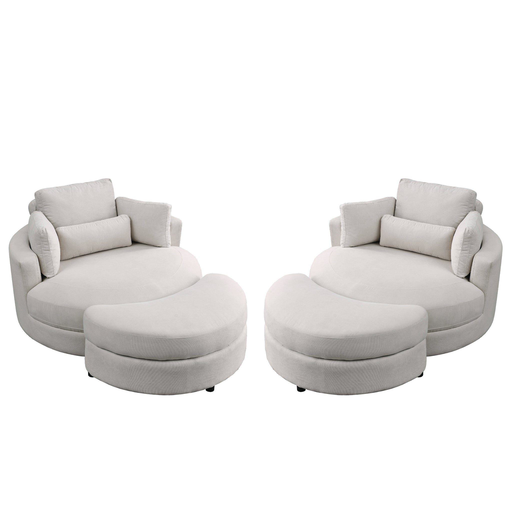 Video Welike Swivel Accent Barrel Modern Sofa Lounge Club Big Round Chair With Storage Ottoman Linen Fabric For Living Room Hotel With Pillows . *2Pcs Beige Foam Fabric