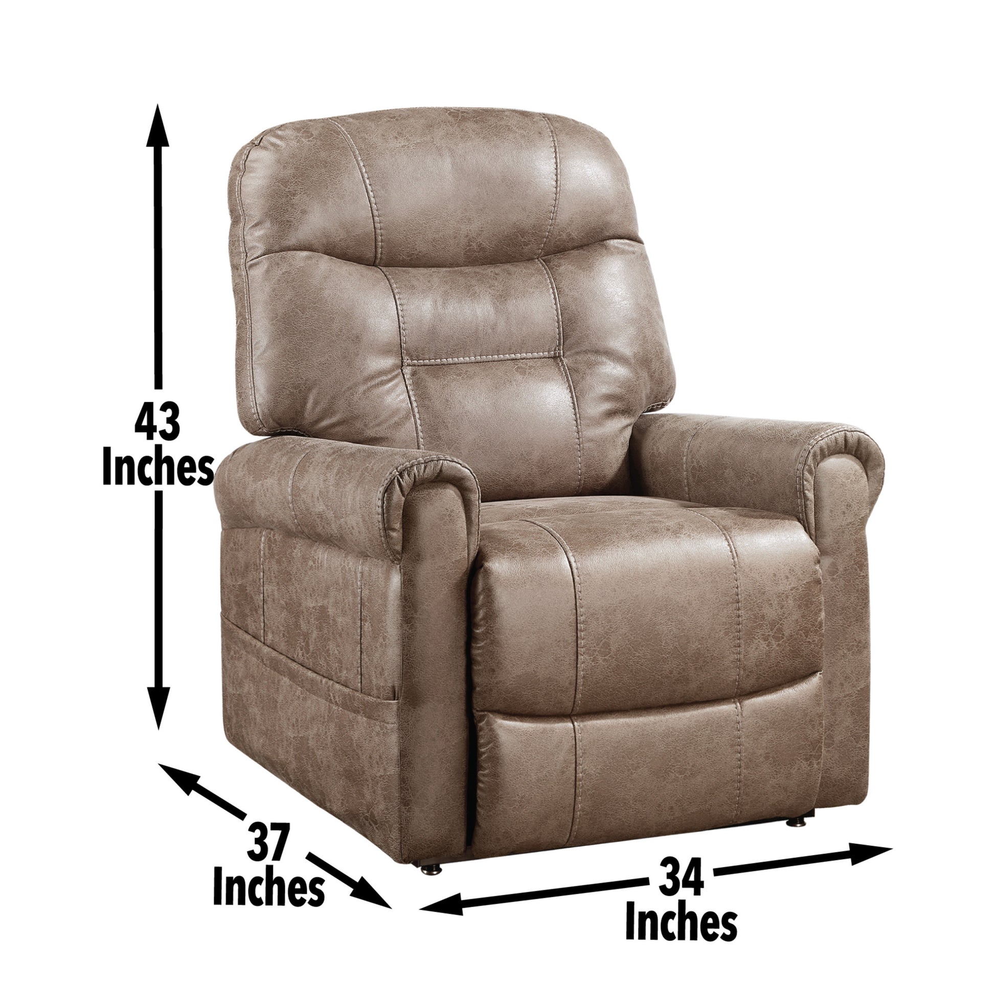 Classic Rolled Arm Power Lift Chair Recliner Heat, Adjustable Massage Plush Seating, High Grade Polyester Fabric Camel Foam Fabric