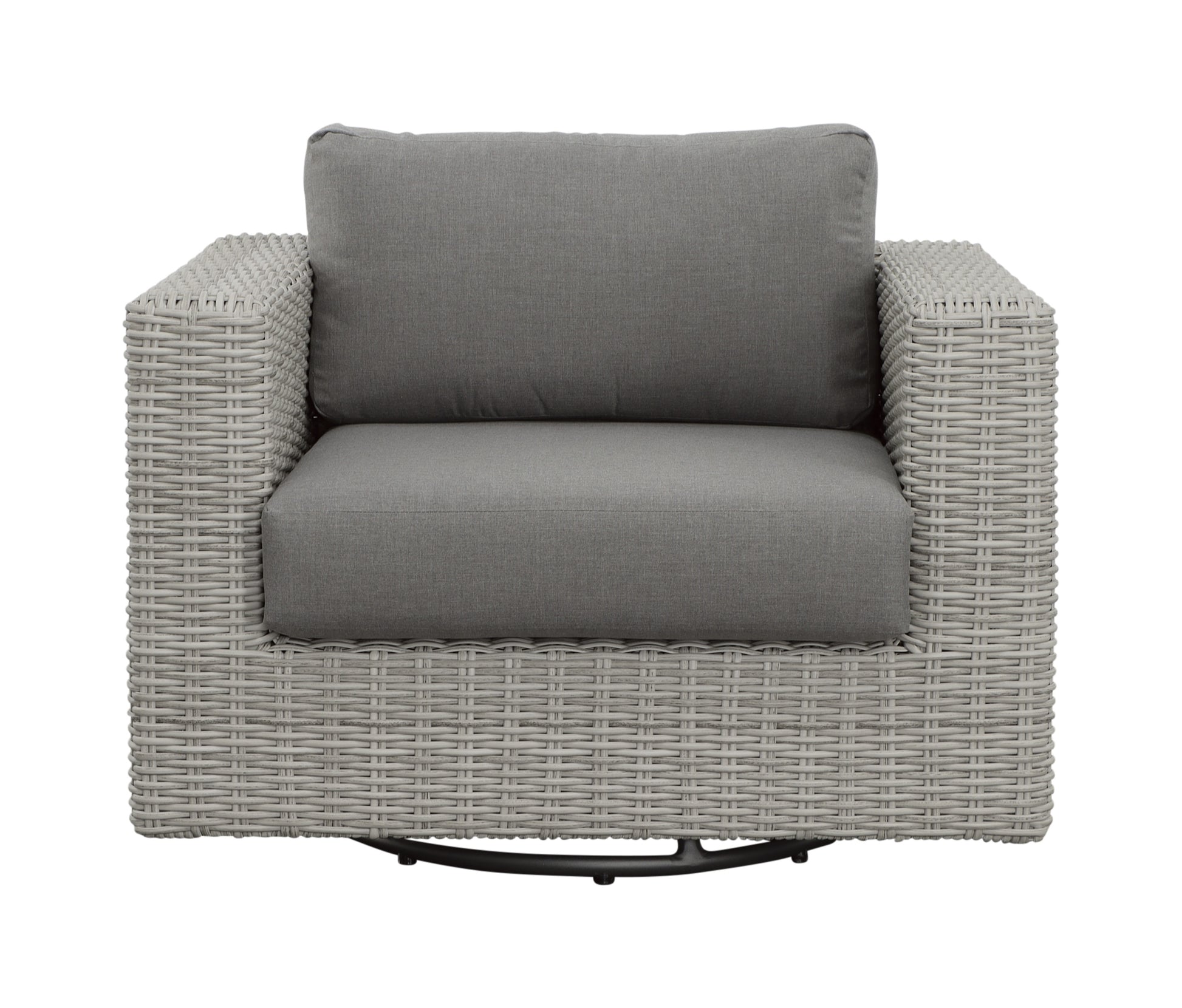Outdoor Swivel Chair Hdpe Resin Wicker, Solution Dyed Acrylic Covers 360 Degree Swivel, Deep Cushions Light Gray Resin, Dark Gray Covers Light Gray Wicker