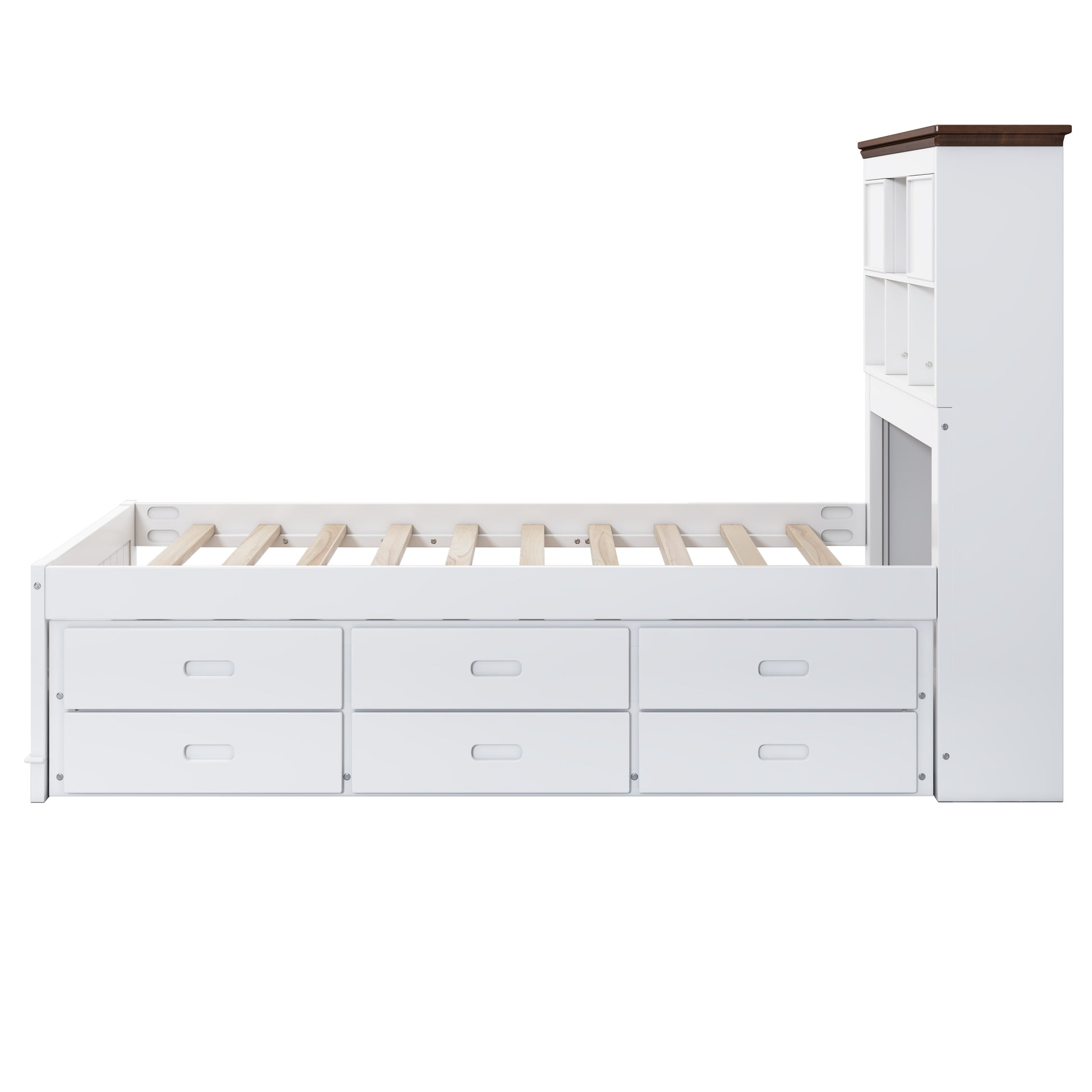 3 Pieces Wooden Captain Bedroom Set Twin Bed With Trundle, Nightstand And Dresser, White Walnut White Walnut Wood