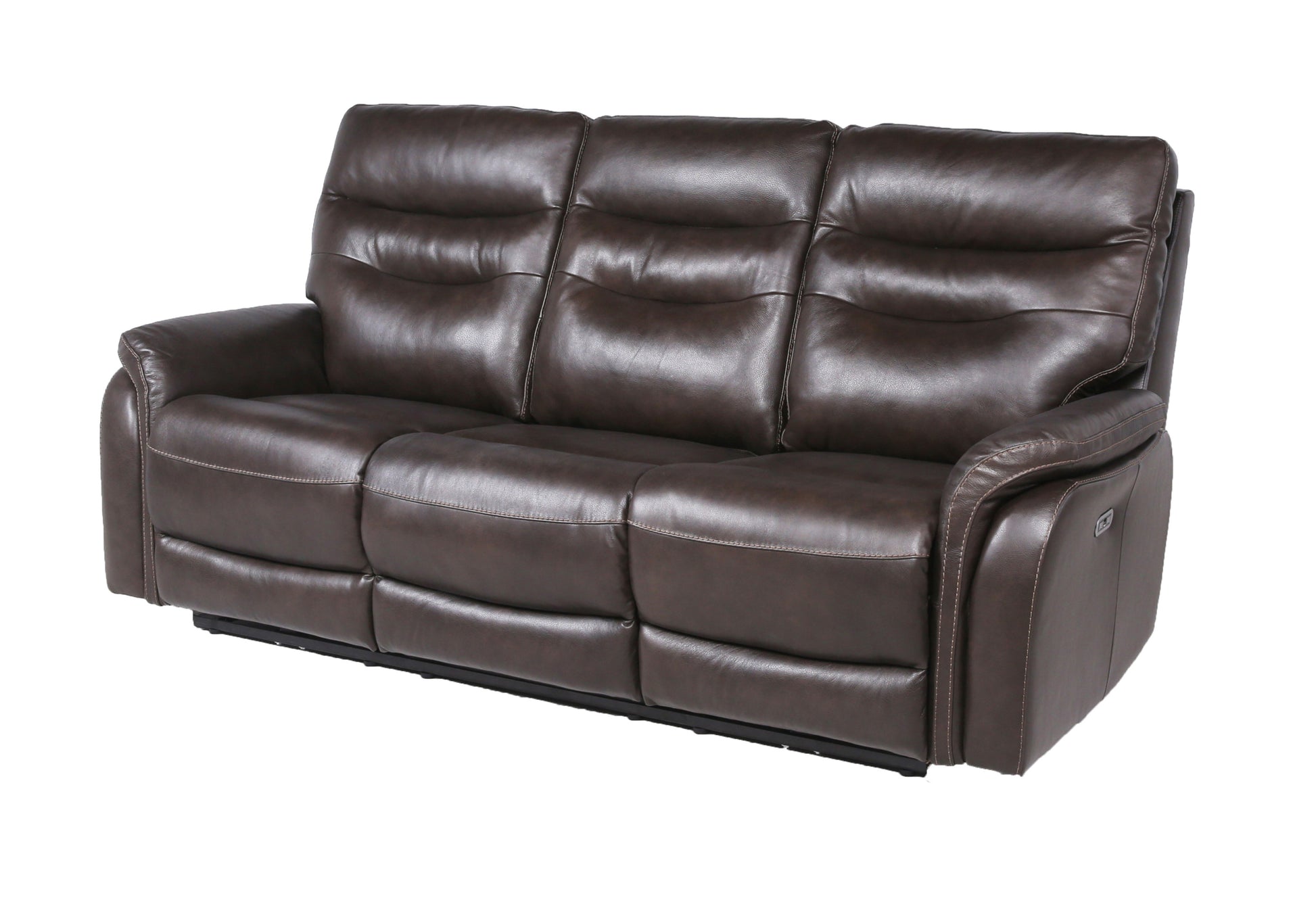 Top Grain Leather Motion Sofa In Coffee Contemporary Style, Reclining Footrests, Usb Port Coffee Foam Leather 3 Seat