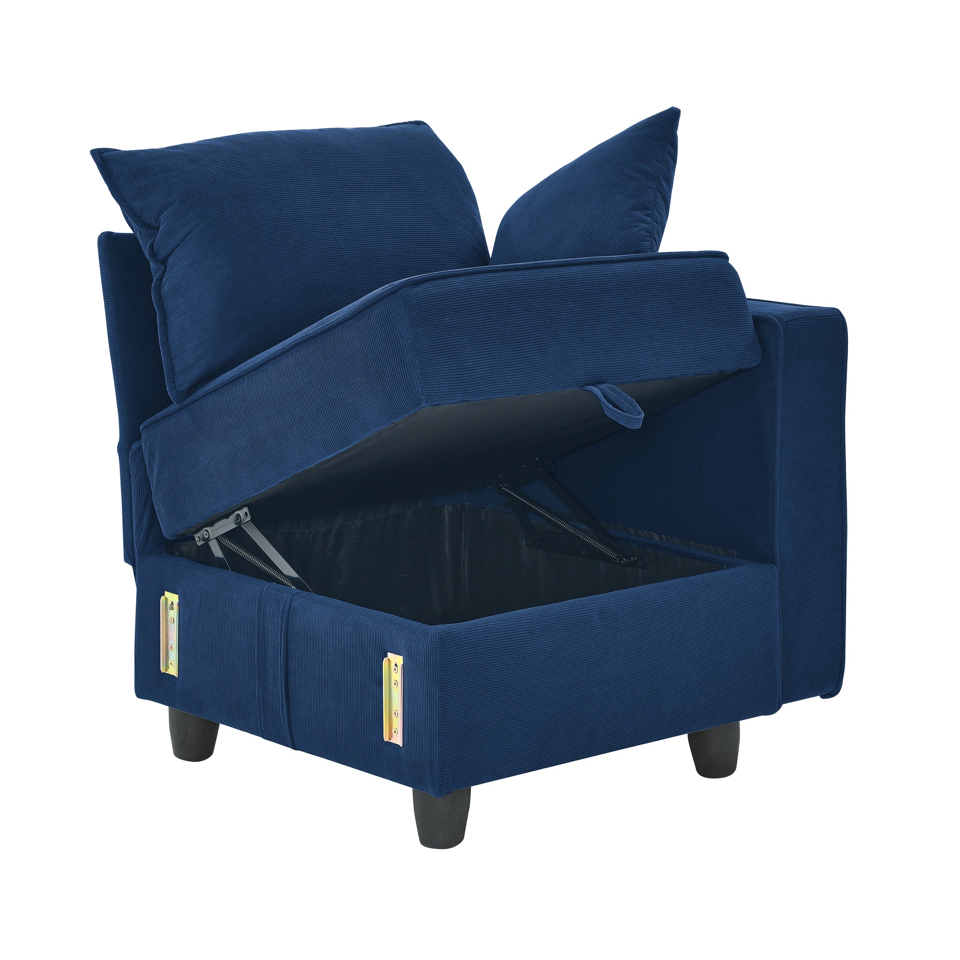 Arm Single Seat Of Module Sofa, Navy Blue Corduroy Velvet, Spring Pack Cushions Dark Gray Corduroy