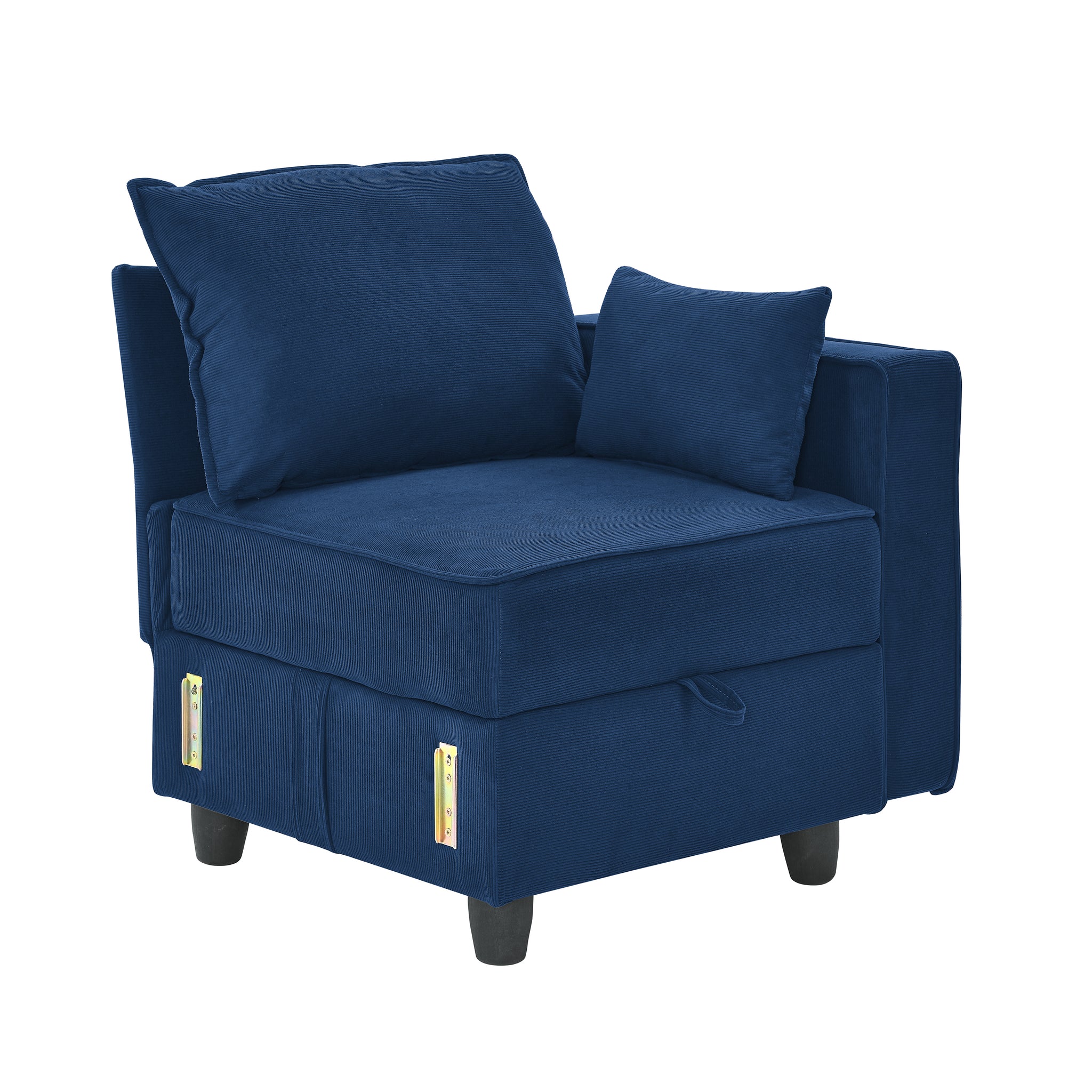 Arm Single Seat Of Module Sofa, Navy Blue Corduroy Velvet, Spring Pack Cushions Dark Gray Corduroy