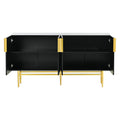 Modern Elegant 4 Door Sideboard Gold Metal Handle Buffet Cabinet For Dining Room, Living Room, Bedroom, Hallway Black Black Particle Board