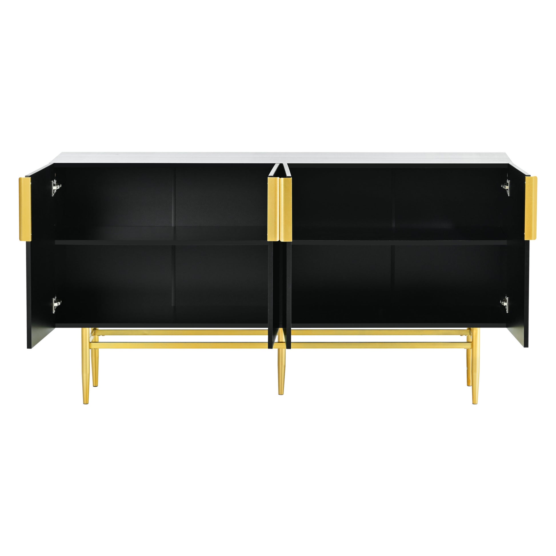 Modern Elegant 4 Door Sideboard Gold Metal Handle Buffet Cabinet For Dining Room, Living Room, Bedroom, Hallway Black Black Particle Board