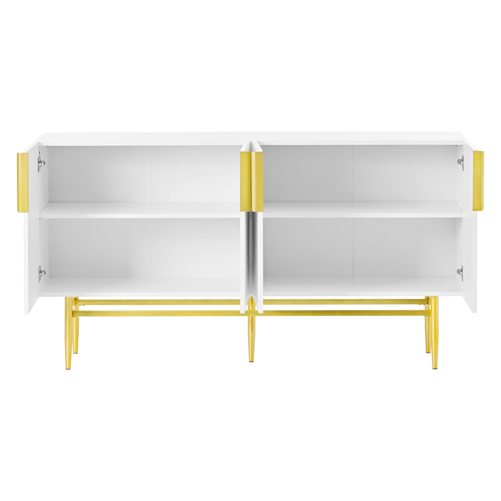 Modern Elegant 4 Door Sideboard Gold Metal Handle Buffet Cabinet For Dining Room, Living Room, Bedroom, Hallway White White Particle Board
