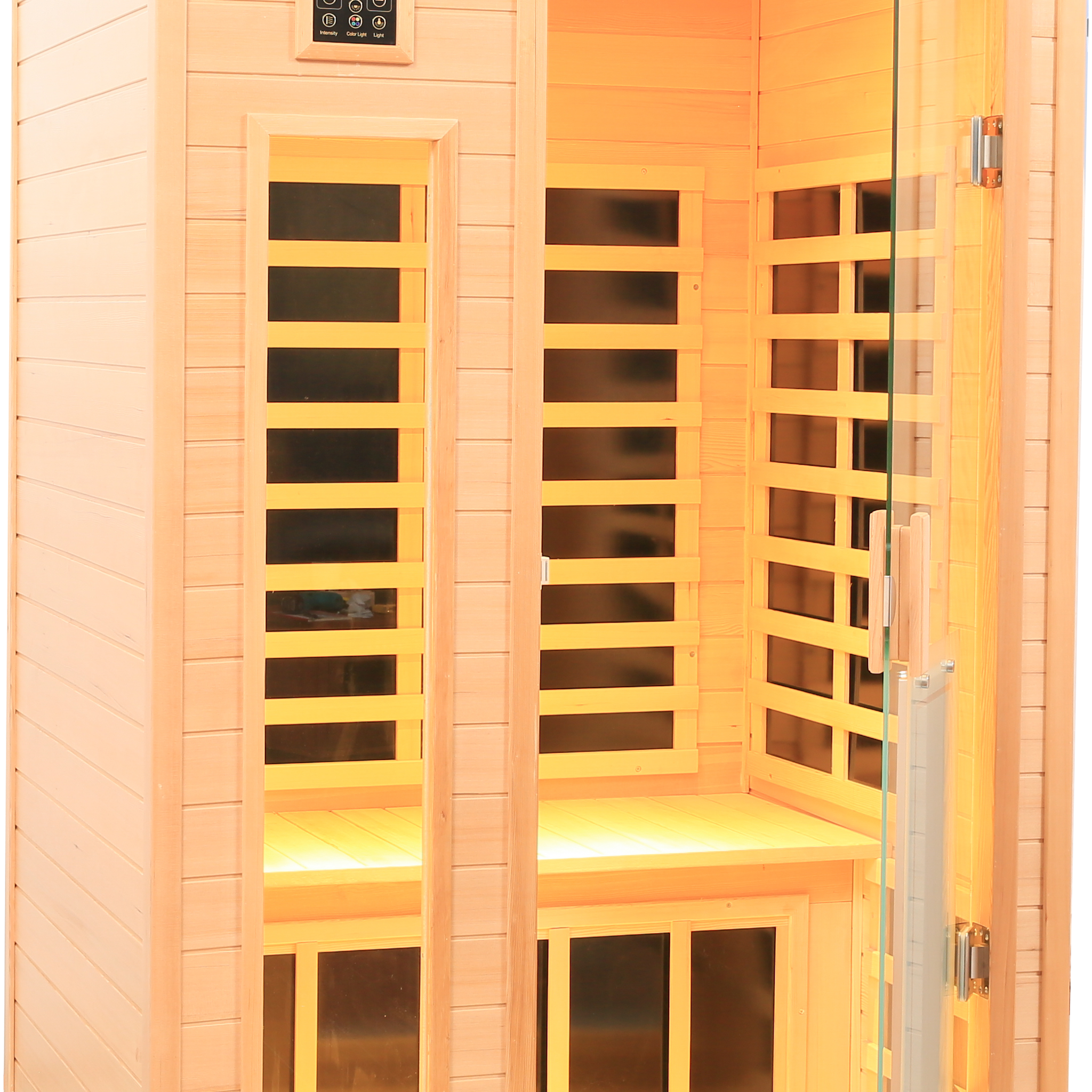 Low Emf Front Door With Heating Panel Two Person Hemlock Far Infrared Indoor Suana Room Natural Wood Solid Wood