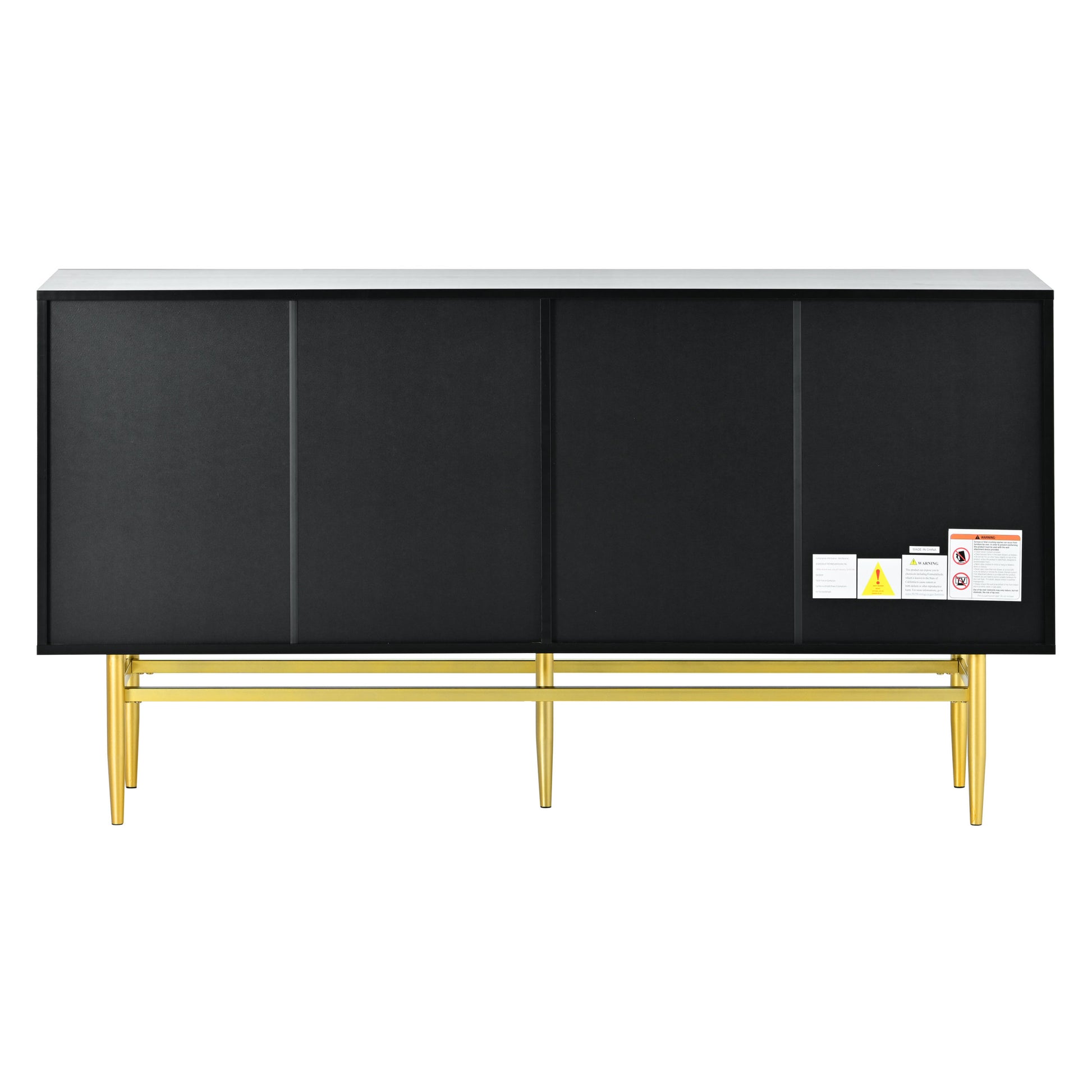 Modern Elegant 4 Door Sideboard Gold Metal Handle Buffet Cabinet For Dining Room, Living Room, Bedroom, Hallway Black Black Particle Board