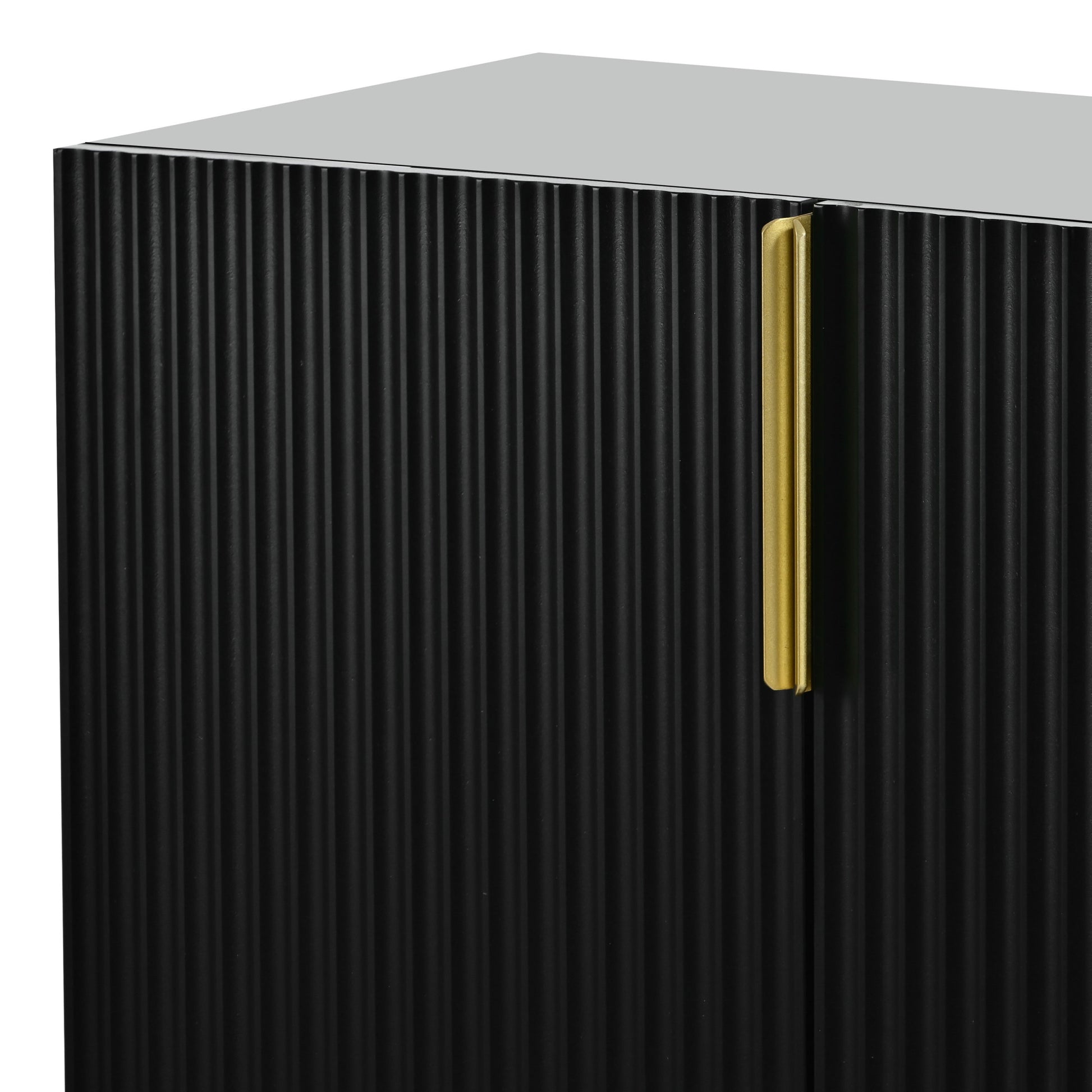 Modern Elegant 4 Door Sideboard Gold Metal Handle Buffet Cabinet For Dining Room, Living Room, Bedroom, Hallway Black Black Particle Board
