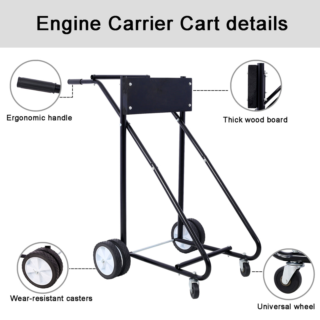 Outboard Boat Motor Stand, Engine Carrier Cart Dolly For Storage, 315Lbs Weight Capacity, W Wheels Black Black Metal