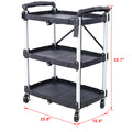 3 Layers Folding Collapsible Service Cart Pack N Roll Folding Collapsible Service Cart, Black, 50 Lb. Load Capacity Per Shelf Black And Silver Iron Plastic
