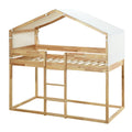 Twin Over Twin Bunk Bed Wood Bed With Tent, Natural Natural Solid Wood
