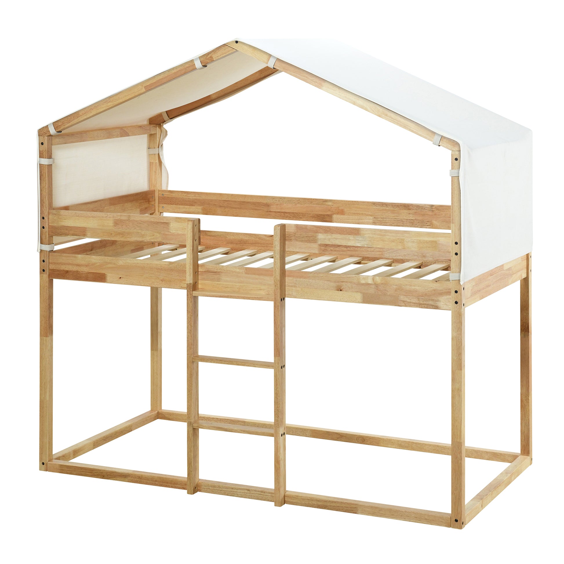 Twin Over Twin Bunk Bed Wood Bed With Tent, Natural Natural Solid Wood